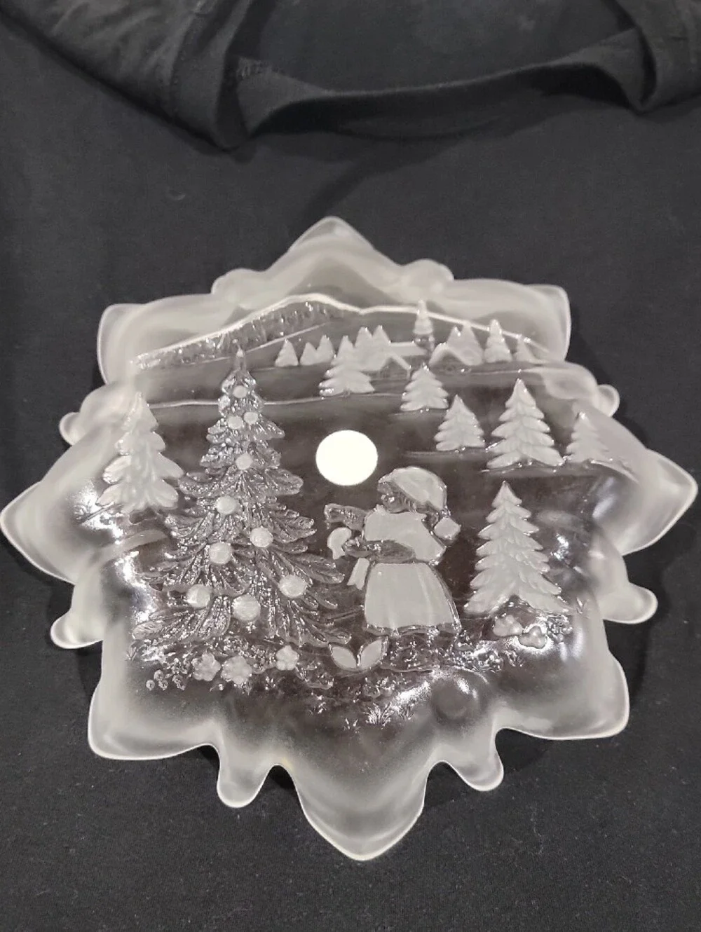 Vintage Frosted Glass Holiday Tree & Caroler Decorative Bowl - Clear Frosted